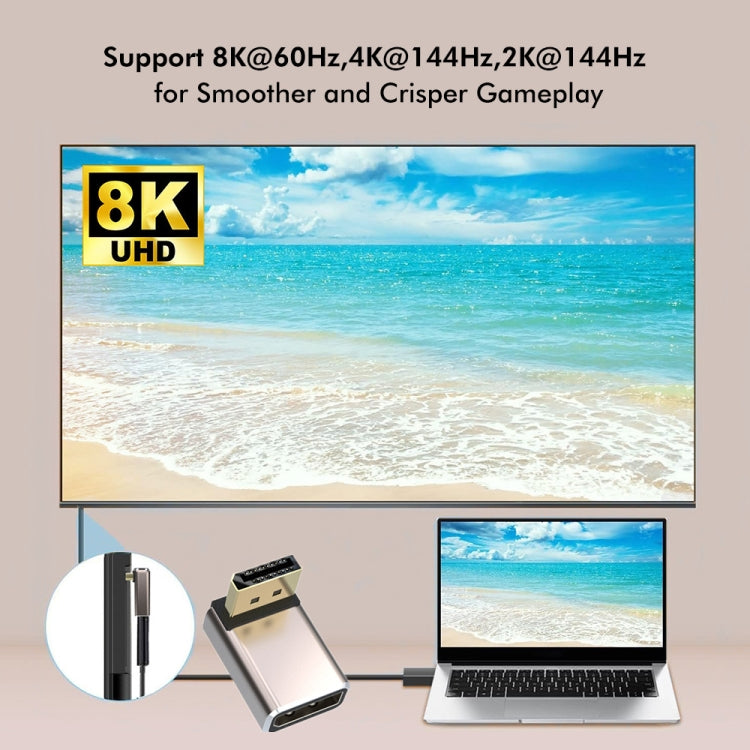 JUNSUNMAY 8K 60Hz PD1.4 Male Displayport to Female Displayport Adapter Converter, Angle:Left