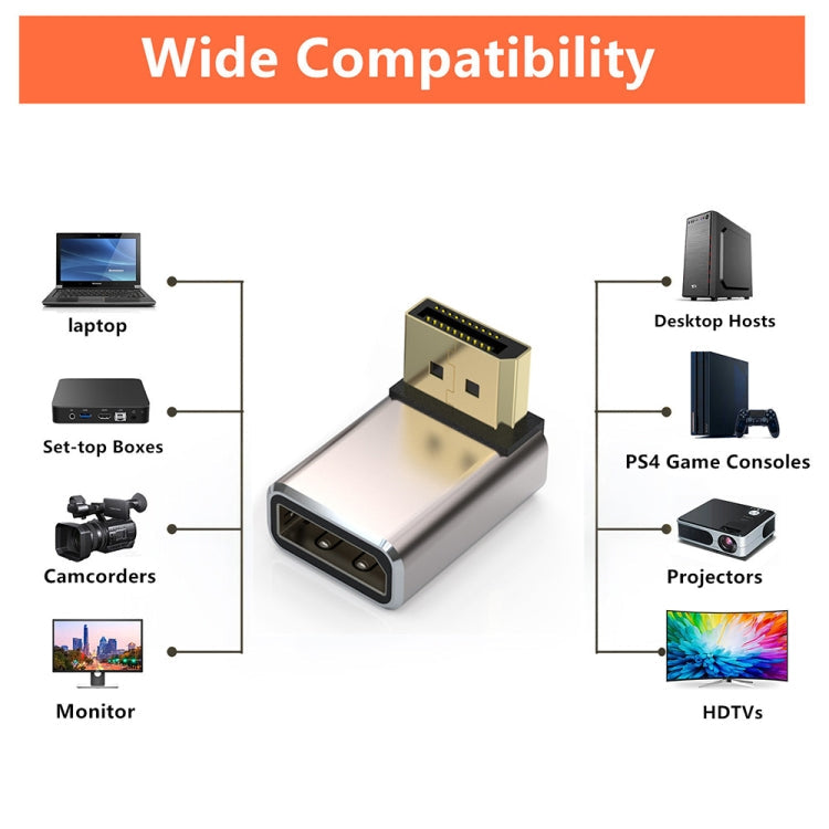 JUNSUNMAY 8K 60Hz PD1.4 Male Displayport to Female Displayport Adapter Converter, Angle:Left