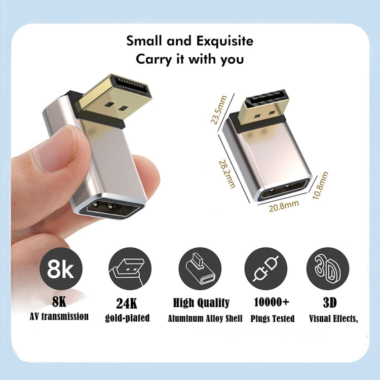 JUNSUNMAY 8K 60Hz PD1.4 Male Displayport to Female Displayport Adapter Converter, Angle:Left