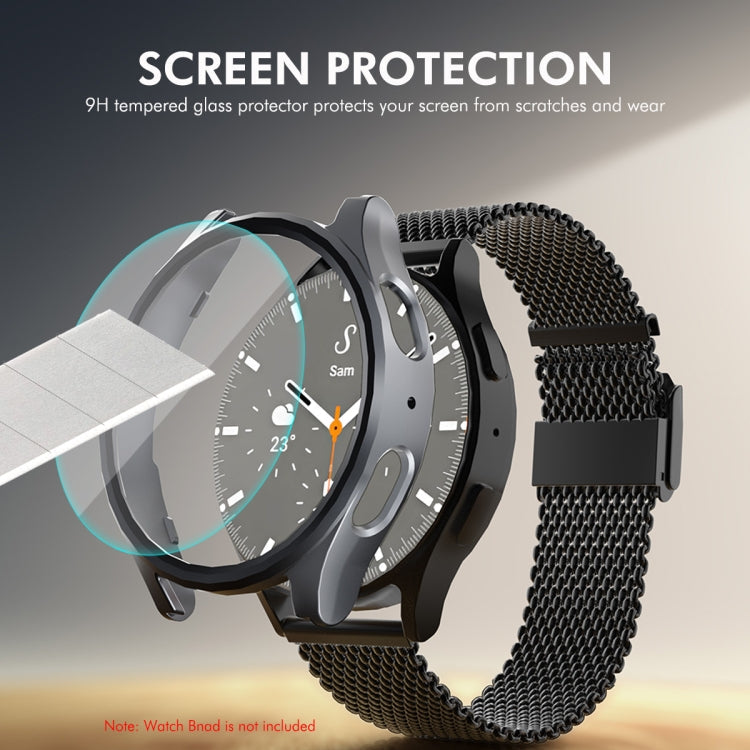 For Samsung Galaxy Watch7 44mm ENKAY Hat-Prince Electroplated Hard PC Case + 0.2mm 9H Glass Screen Protector(Dark Green)