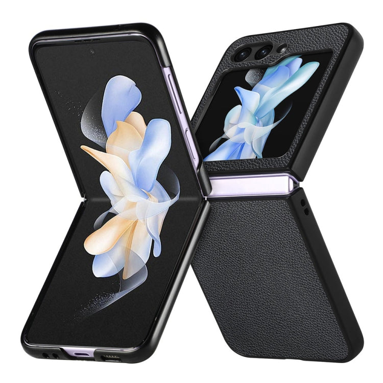 For Samsung Galaxy Z Flip6 / Flip7 FE JUNSUNMAY Lichee Texture Leather Skin PC Folding Phone Case(Black)