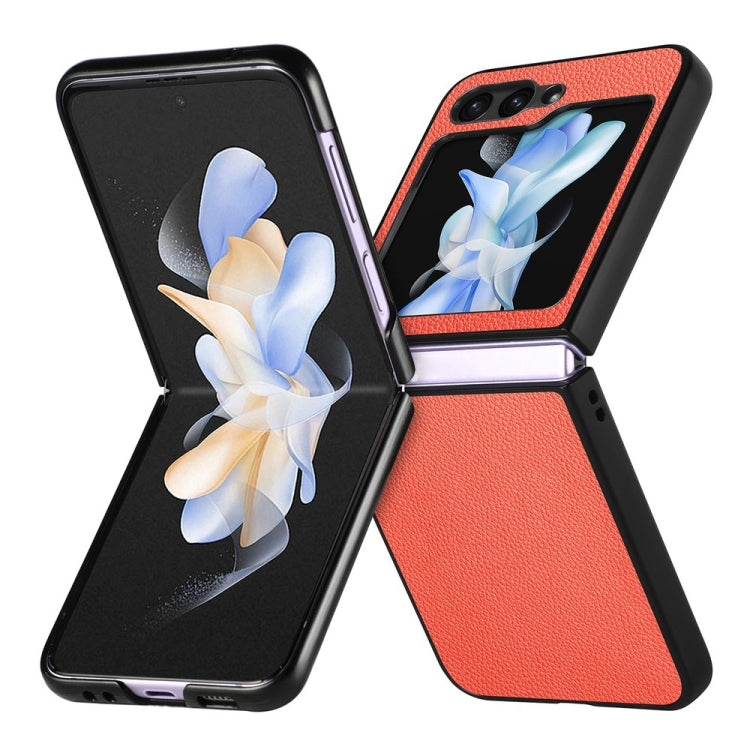 For Samsung Galaxy Z Flip6 / Flip7 FE JUNSUNMAY Lichee Texture Leather Skin PC Folding Phone Case(Orange)