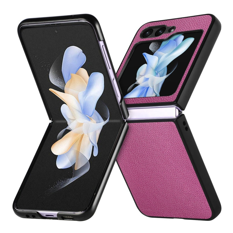 For Samsung Galaxy Z Flip6 / Flip7 FE JUNSUNMAY Lichee Texture Leather Skin PC Folding Phone Case(Purple)