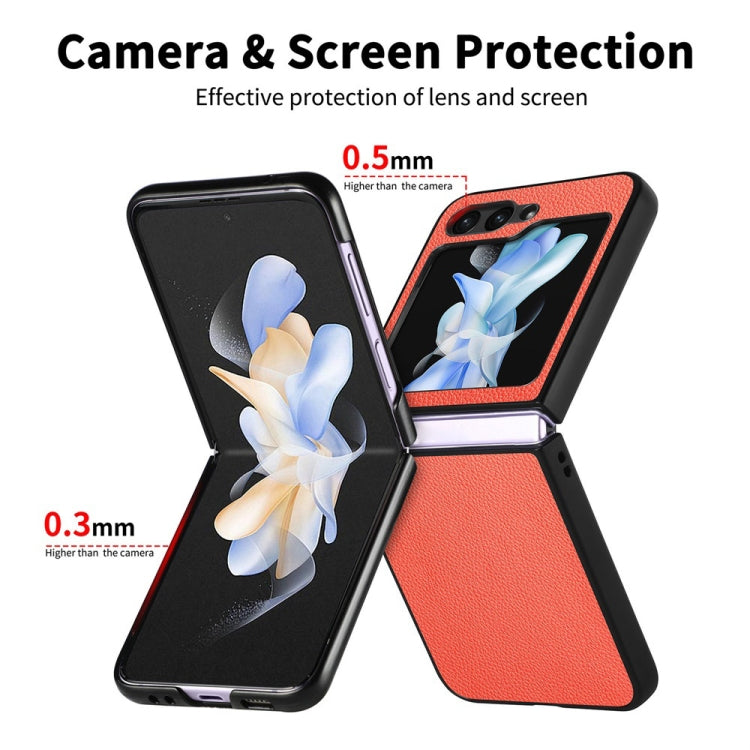 For Samsung Galaxy Z Flip6 / Flip7 FE JUNSUNMAY Lichee Texture Leather Skin PC Folding Phone Case(Orange)