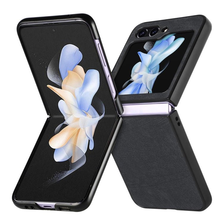 For Samsung Galaxy Z Flip6 / Flip7 FE JUNSUNMAY Retro Pattern Leather Skin PC Folding Phone Case(Black)