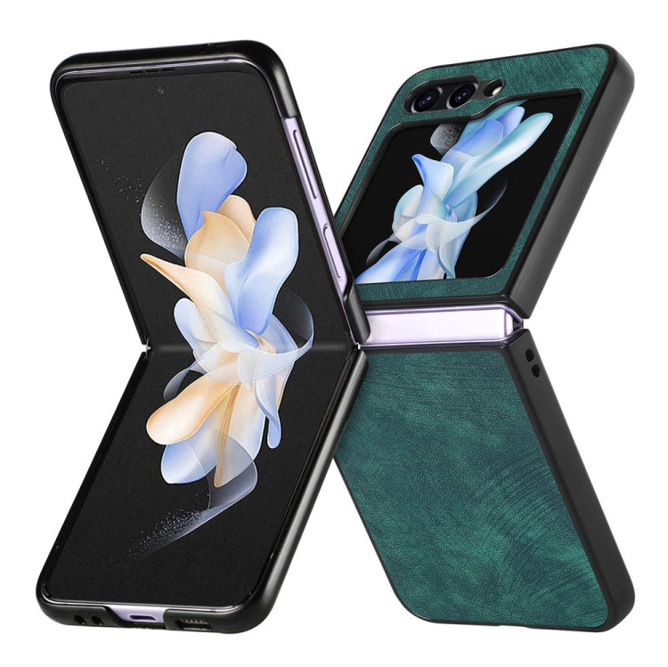 For Samsung Galaxy Z Flip6 / Flip7 FE JUNSUNMAY Retro Pattern Leather Skin PC Folding Phone Case(Green)