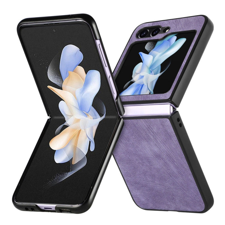 For Samsung Galaxy Z Flip6 / Flip7 FE JUNSUNMAY Retro Pattern Leather Skin PC Folding Phone Case(Purple)