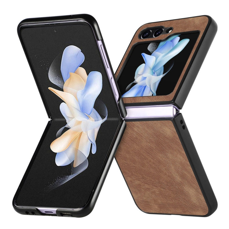 For Samsung Galaxy Z Flip6 / Flip7 FE JUNSUNMAY Retro Pattern Leather Skin PC Folding Phone Case(Brown)
