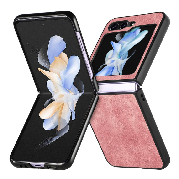 For Samsung Galaxy Z Flip6 / Flip7 FE JUNSUNMAY Retro Pattern Leather Skin PC Folding Phone Case(Pink)