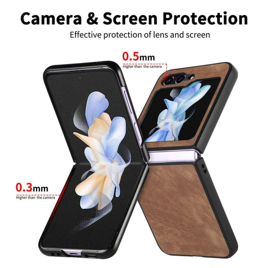 For Samsung Galaxy Z Flip6 JUNSUNMAY Retro Pattern Leather Skin PC Folding Phone Case(Blue)