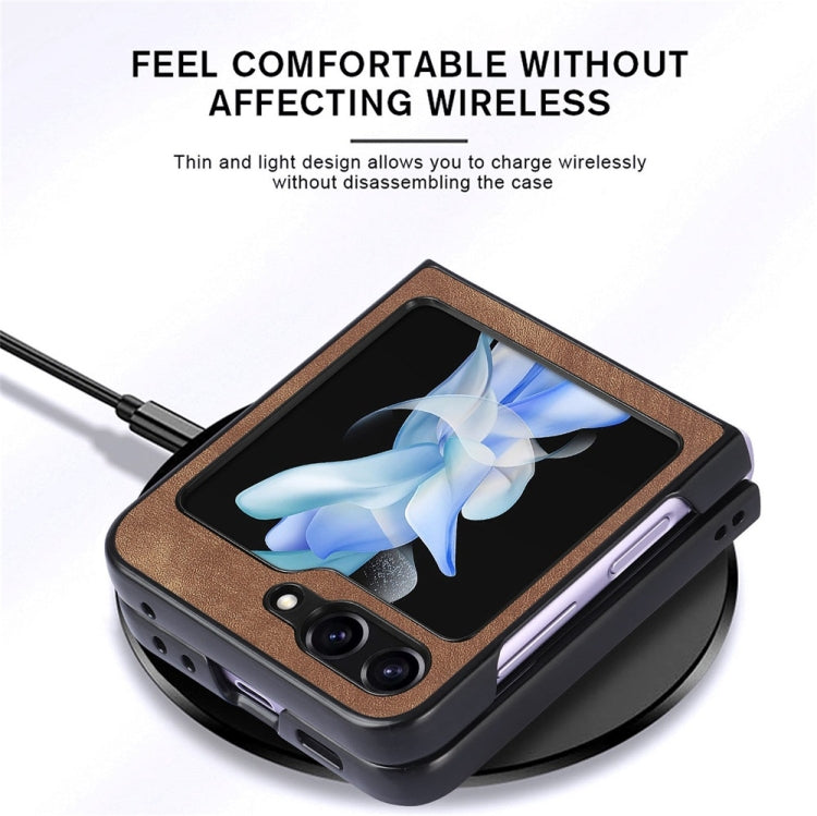 For Samsung Galaxy Z Flip6 / Flip7 FE JUNSUNMAY Retro Pattern Leather Skin PC Folding Phone Case(Black)