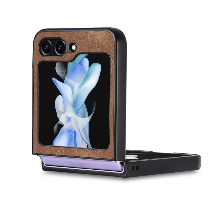 For Samsung Galaxy Z Flip6 JUNSUNMAY Retro Pattern Leather Skin PC Folding Phone Case(Blue)