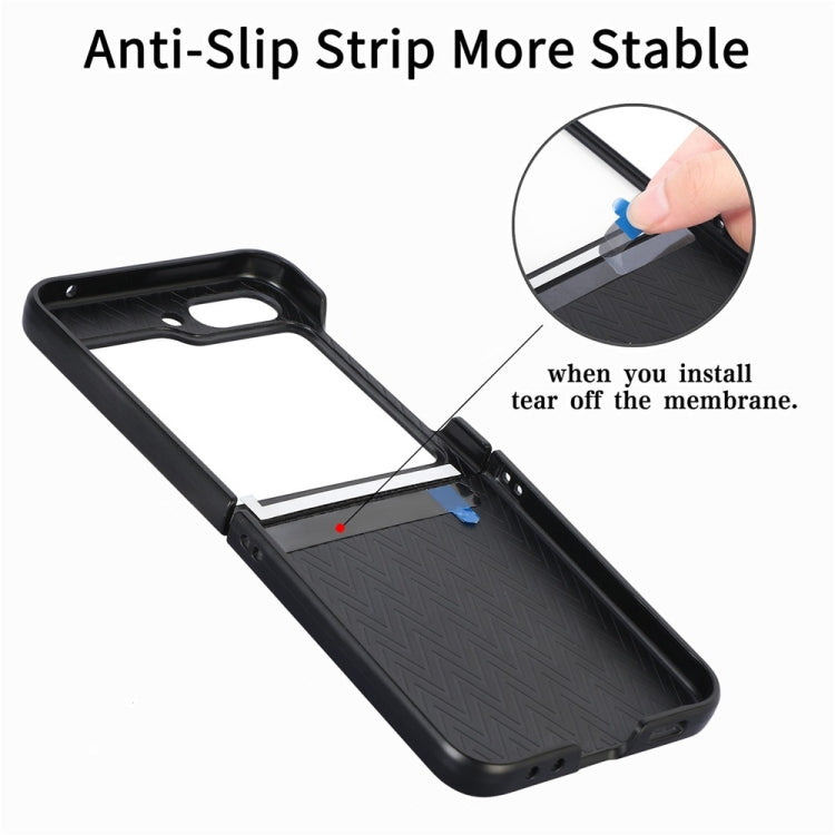 For Samsung Galaxy Z Flip6 / Flip7 FE JUNSUNMAY Carbon Fiber Leather Skin PC Folding Phone Case with Phone Ring(Black)