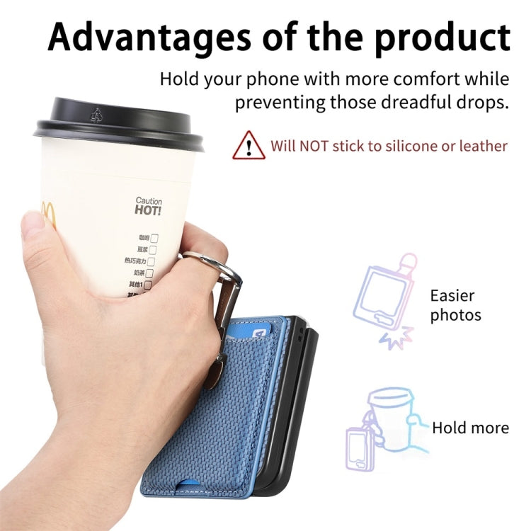 For Samsung Galaxy Z Flip6 / Flip7 FE JUNSUNMAY Carbon Fiber Leather Skin PC Folding Phone Case with Phone Ring(Blue)