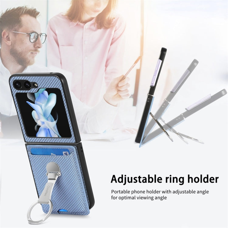 For Samsung Galaxy Z Flip6 / Flip7 FE JUNSUNMAY Carbon Fiber Leather Skin PC Folding Phone Case with Phone Ring(Green)