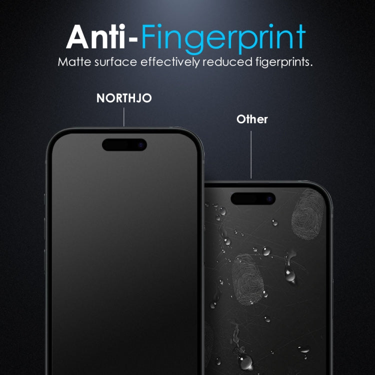 For iPhone 15 Plus NORTHJO Matte Silkscreen Anti-Fingerprint Tempered Glass Film