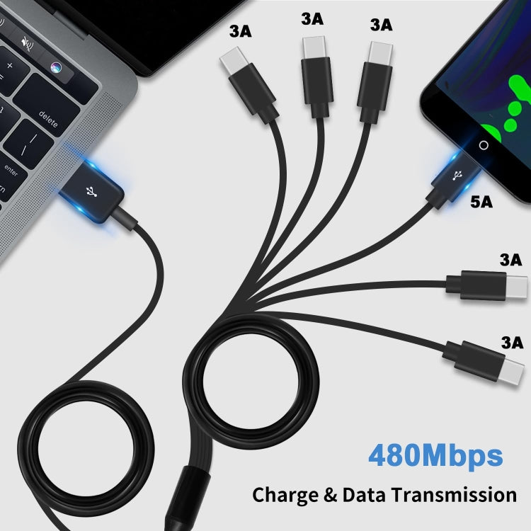 JUNSUNMAY 6 in 1 USB 2.0 to Type-C Splitter Cable, Length:1.5m