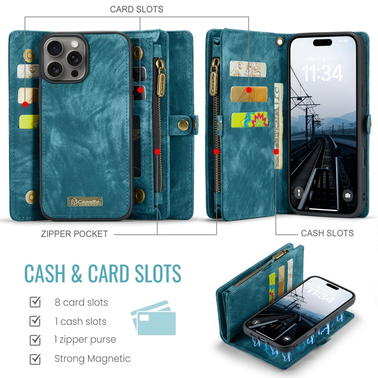 For iPhone 16 Pro Max CaseMe 008 Detachable Multifunctional Leather Phone Case(Blue)