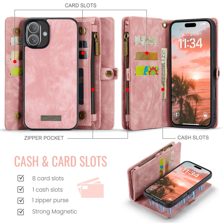 For iPhone 16 CaseMe 008 Detachable Multifunctional Leather Phone Case(Pink)
