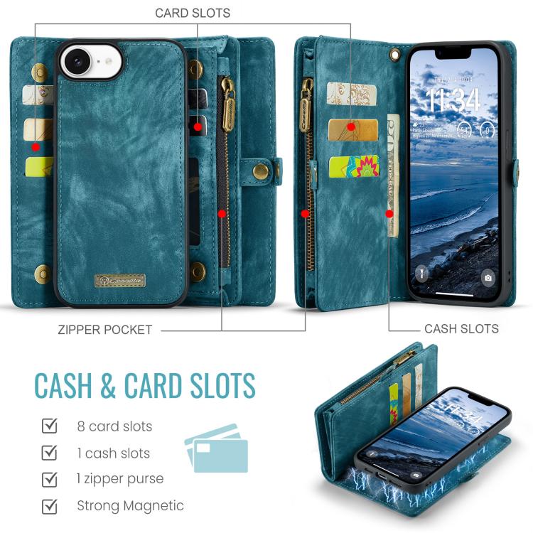 For iPhone 17e / 16e CaseMe 008 Detachable Multifunctional Leather Phone Case(Blue)