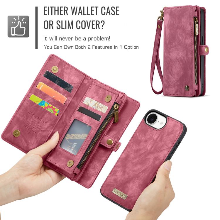 For iPhone 17e / 16e CaseMe 008 Detachable Multifunctional Leather Phone Case(Red)