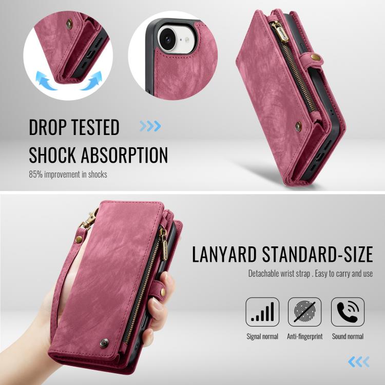 For iPhone 17e / 16e CaseMe 008 Detachable Multifunctional Leather Phone Case(Red)