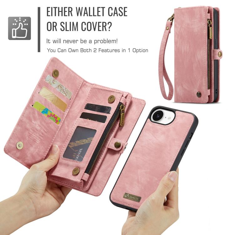 For iPhone 17e / 16e CaseMe 008 Detachable Multifunctional Leather Phone Case(Pink)