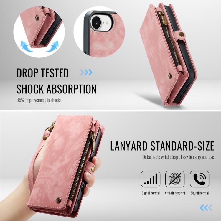 For iPhone 17e / 16e CaseMe 008 Detachable Multifunctional Leather Phone Case(Pink)