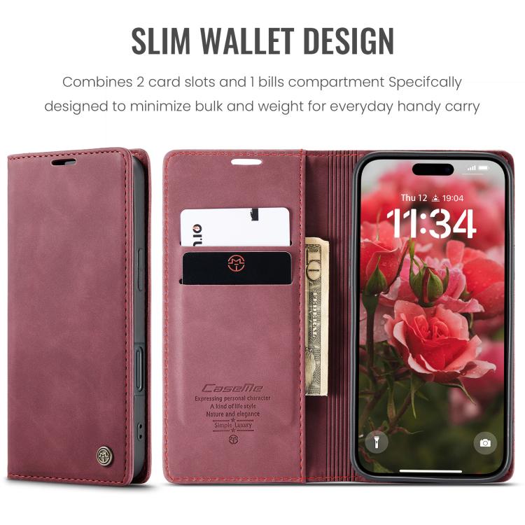 For iPhone 16 CaseMe 013 Multifunctional Horizontal Flip Leather Phone Case(Red)
