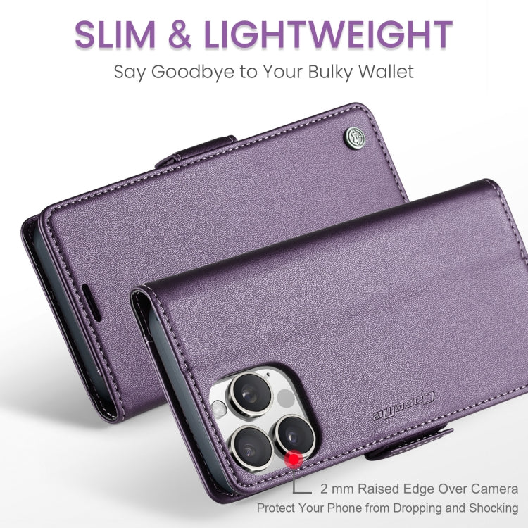 For iPhone 16 Pro Max CaseMe 023 Butterfly Buckle Litchi Texture RFID Anti-theft Leather Phone Case(Purple)