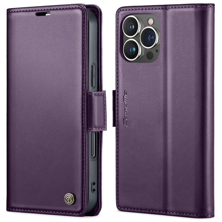 For iPhone 16 Pro CaseMe 023 Butterfly Buckle Litchi Texture RFID Anti-theft Leather Phone Case(Purple)