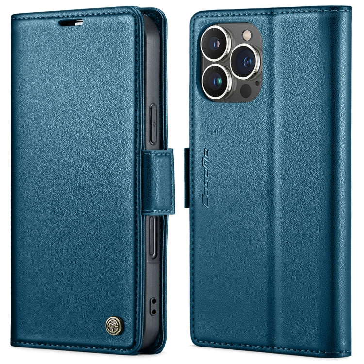 For iPhone 16 Pro CaseMe 023 Butterfly Buckle Litchi Texture RFID Anti-theft Leather Phone Case(Blue)