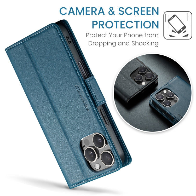 For iPhone 16 Pro CaseMe 023 Butterfly Buckle Litchi Texture RFID Anti-theft Leather Phone Case(Blue)