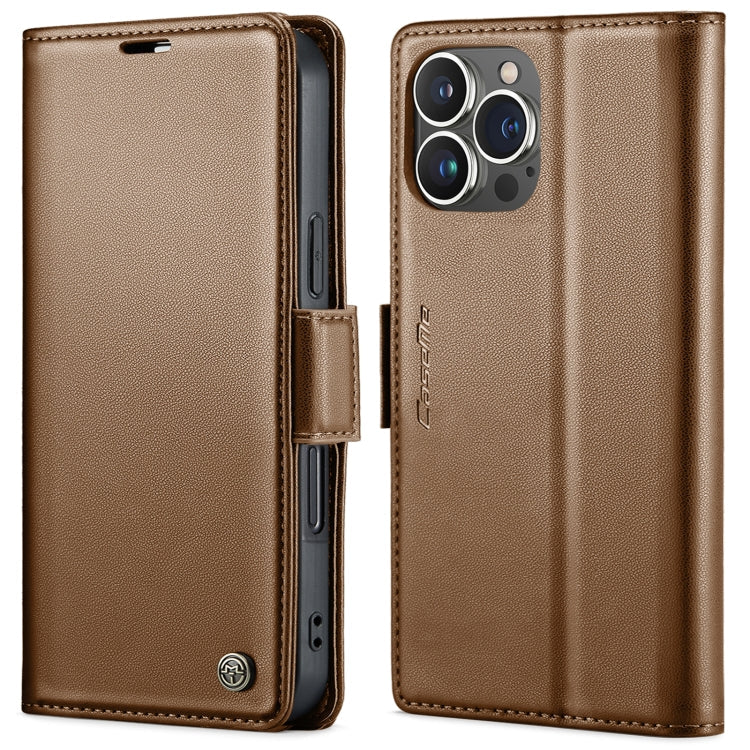 For iPhone 16 Pro CaseMe 023 Butterfly Buckle Litchi Texture RFID Anti-theft Leather Phone Case(Brown)