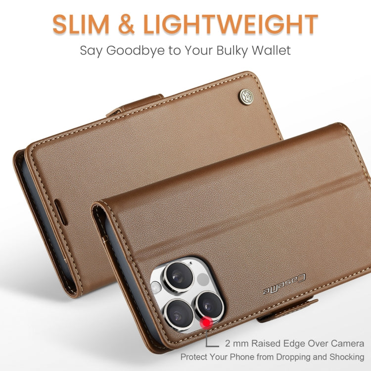 For iPhone 16 Pro CaseMe 023 Butterfly Buckle Litchi Texture RFID Anti-theft Leather Phone Case(Brown)