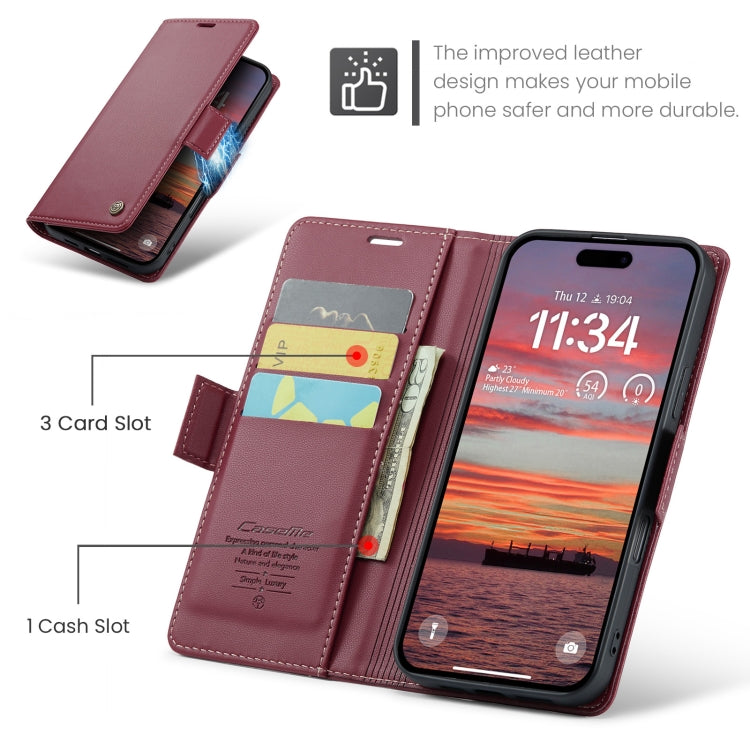 For iPhone 16 CaseMe 023 Butterfly Buckle Litchi Texture RFID Anti-theft Leather Phone Case(Red)