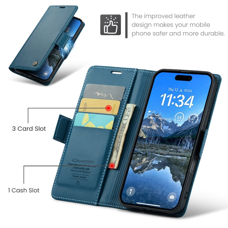 For iPhone 16 CaseMe 023 Butterfly Buckle Litchi Texture RFID Anti-theft Leather Phone Case(Blue)