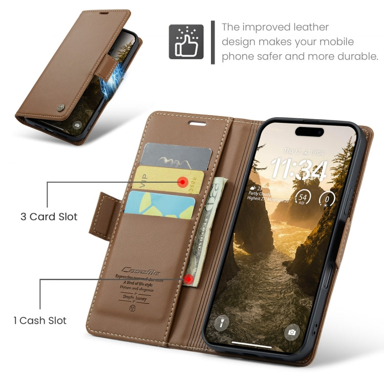 For iPhone 16 CaseMe 023 Butterfly Buckle Litchi Texture RFID Anti-theft Leather Phone Case(Brown)