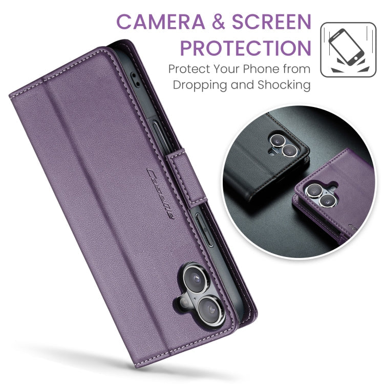 For iPhone 16 Plus CaseMe 023 Butterfly Buckle Litchi Texture RFID Anti-theft Leather Phone Case(Purple)