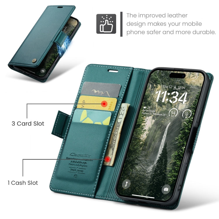 For iPhone 16 Plus CaseMe 023 Butterfly Buckle Litchi Texture RFID Anti-theft Leather Phone Case(Green)