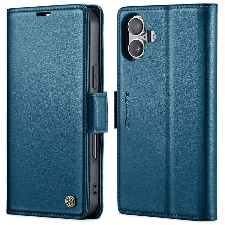 For iPhone 16 Plus CaseMe 023 Butterfly Buckle Litchi Texture RFID Anti-theft Leather Phone Case(Blue)
