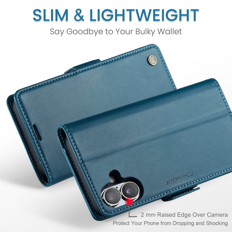 For iPhone 16 Plus CaseMe 023 Butterfly Buckle Litchi Texture RFID Anti-theft Leather Phone Case(Blue)