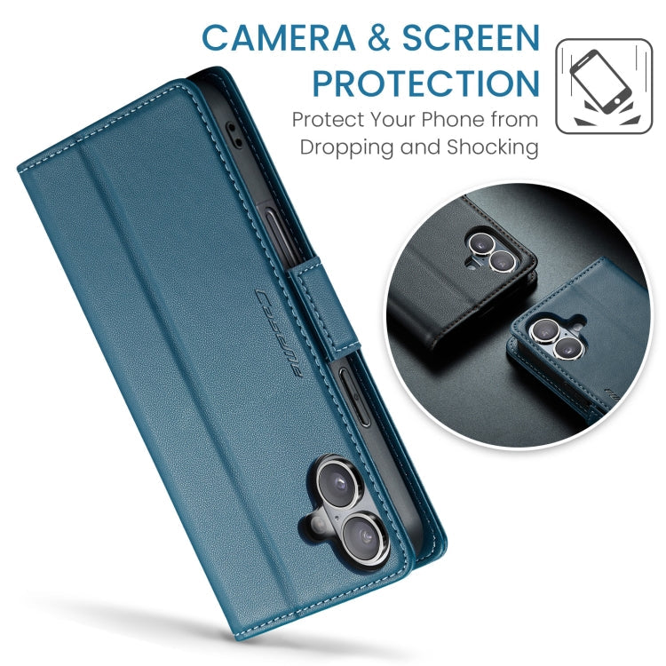 For iPhone 16 Plus CaseMe 023 Butterfly Buckle Litchi Texture RFID Anti-theft Leather Phone Case(Blue)