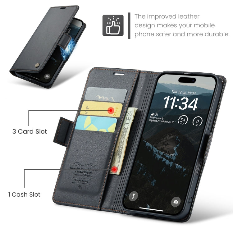 For iPhone 16 Plus CaseMe 023 Butterfly Buckle Litchi Texture RFID Anti-theft Leather Phone Case(Black)