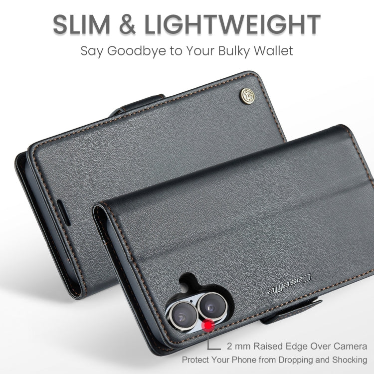 For iPhone 16 Plus CaseMe 023 Butterfly Buckle Litchi Texture RFID Anti-theft Leather Phone Case(Black)