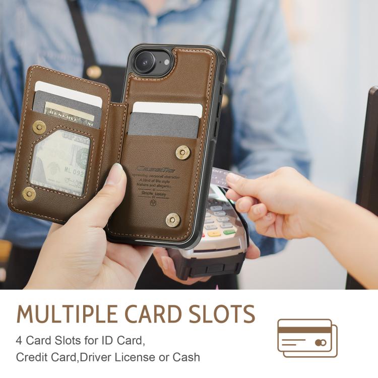 For iPhone 17e / 16e CaseMe C22 Card Slots Holder RFID Anti-theft Phone Case(Brown)