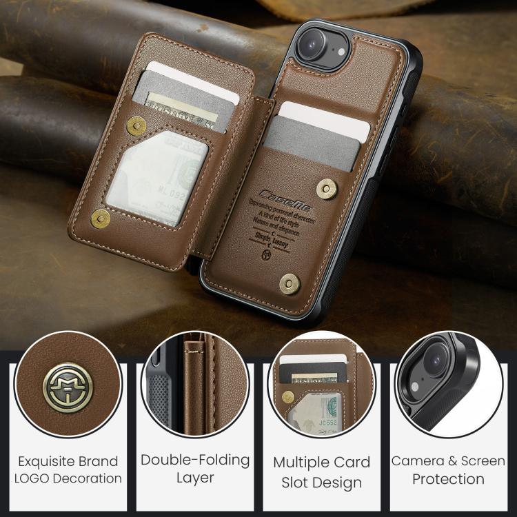 For iPhone 17e / 16e CaseMe C22 Card Slots Holder RFID Anti-theft Phone Case(Brown)