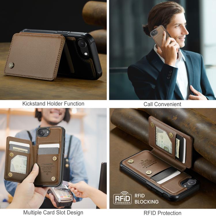 For iPhone 17e / 16e CaseMe C22 Card Slots Holder RFID Anti-theft Phone Case(Brown)