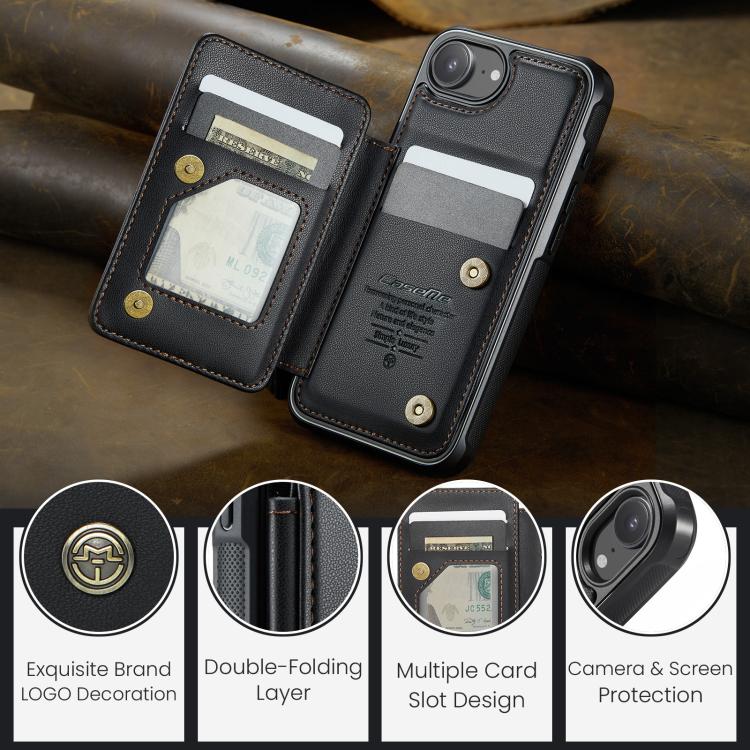 For iPhone 17e / 16e CaseMe C22 Card Slots Holder RFID Anti-theft Phone Case(Black)