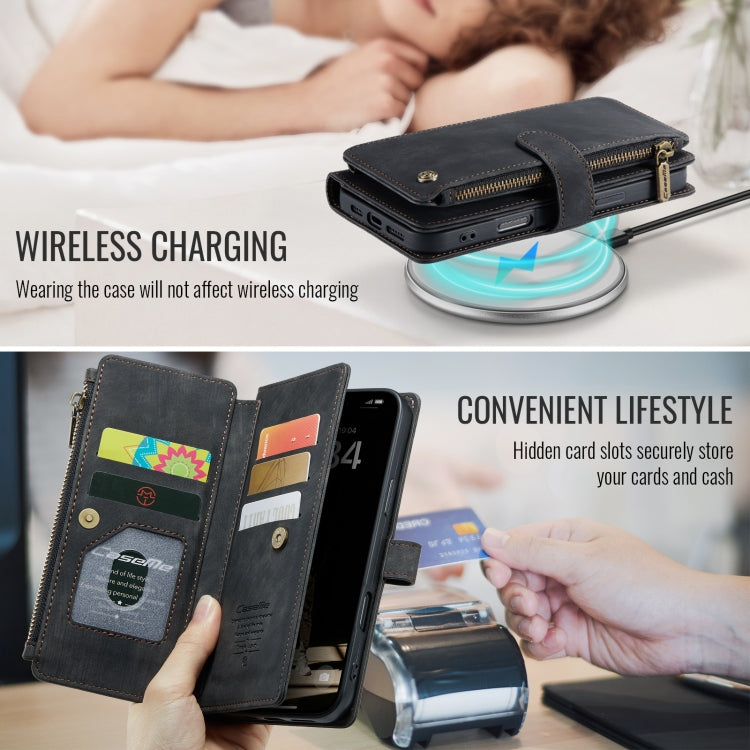 For iPhone 16 Pro CaseMe C30 Card Slots Zipper Wallet Leather Phone Case(Black)